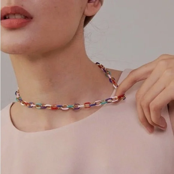 LAST ONE New Rainbow Color Block Chain Choker Necklace ~ Stainless Steel Enamel - Picture 11 of 16